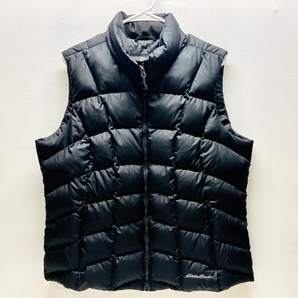 Eddie Bauer Puffer Vest Women's XL Black Quilted Down Casual Outdoors GUC